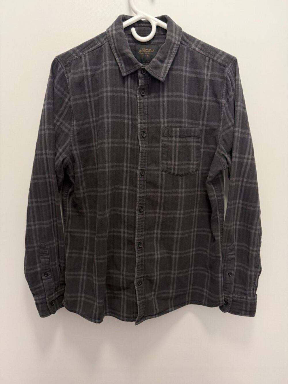 COTTON ON Vintage Re-Mastered Flannel Shirt Plaid Charcoal Grey Men's Sz L